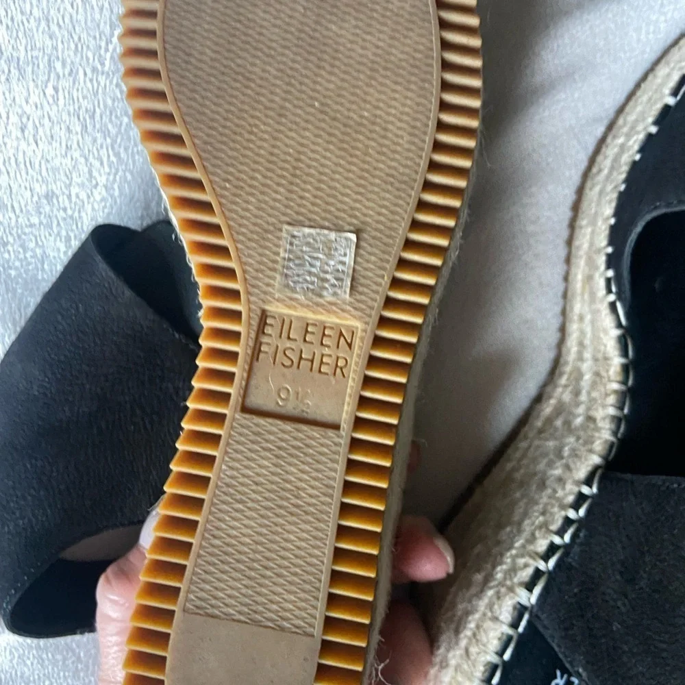 Eileen Fisher Black and Tan Espadrille Sandals